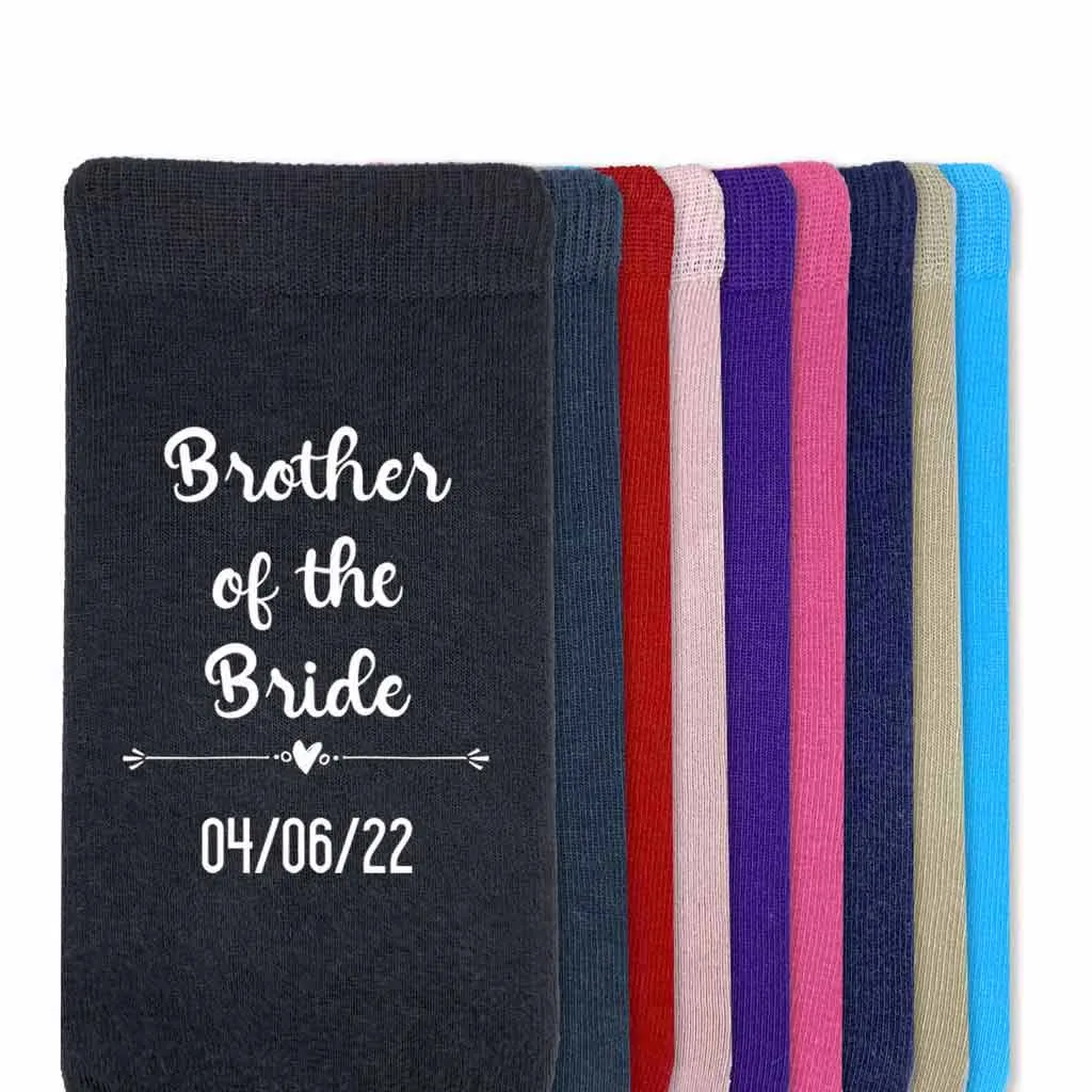 Brother of Bride Socks Custom Printed with the Wedding Date