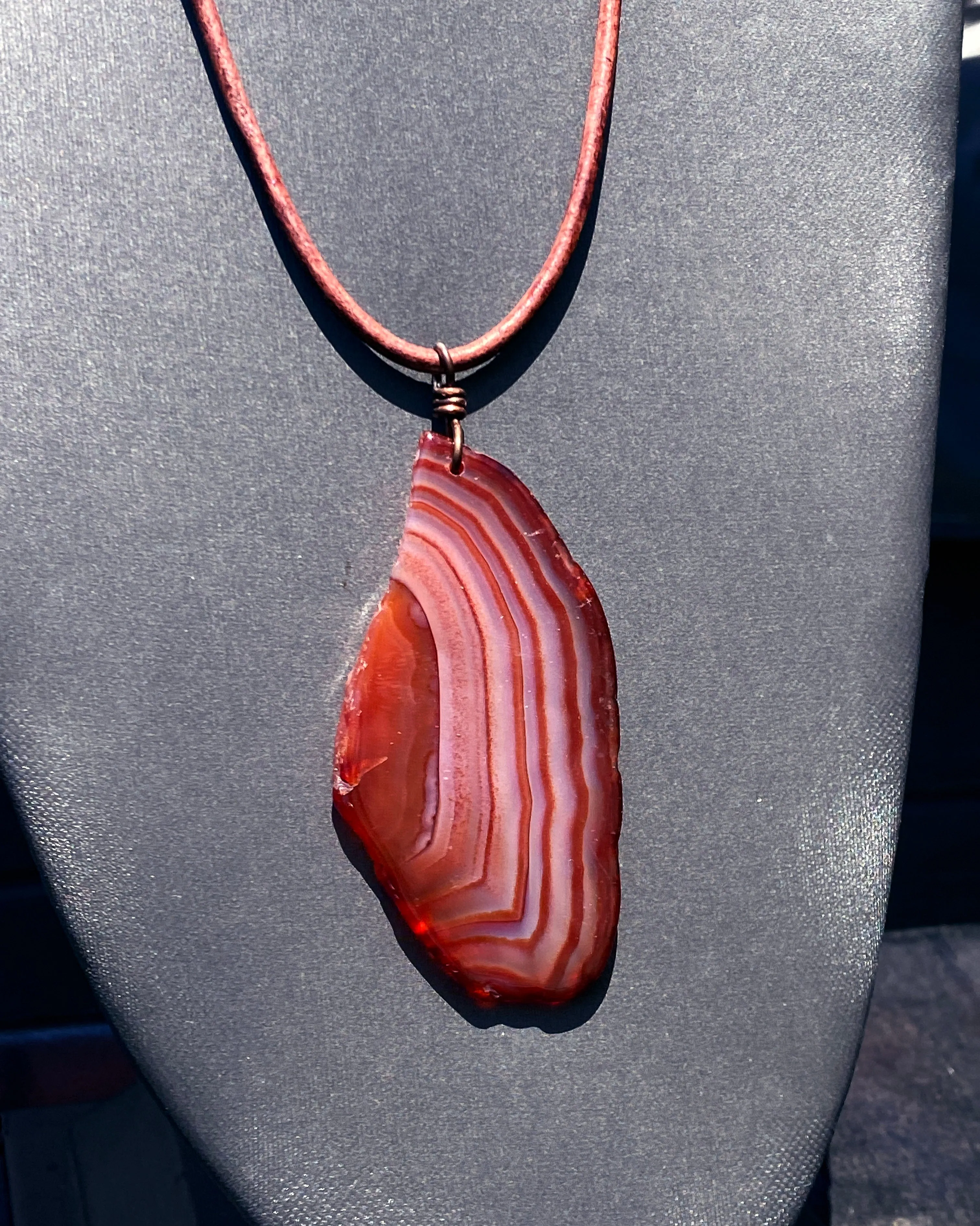 Brown Agate gemstone slice Leather Necklace