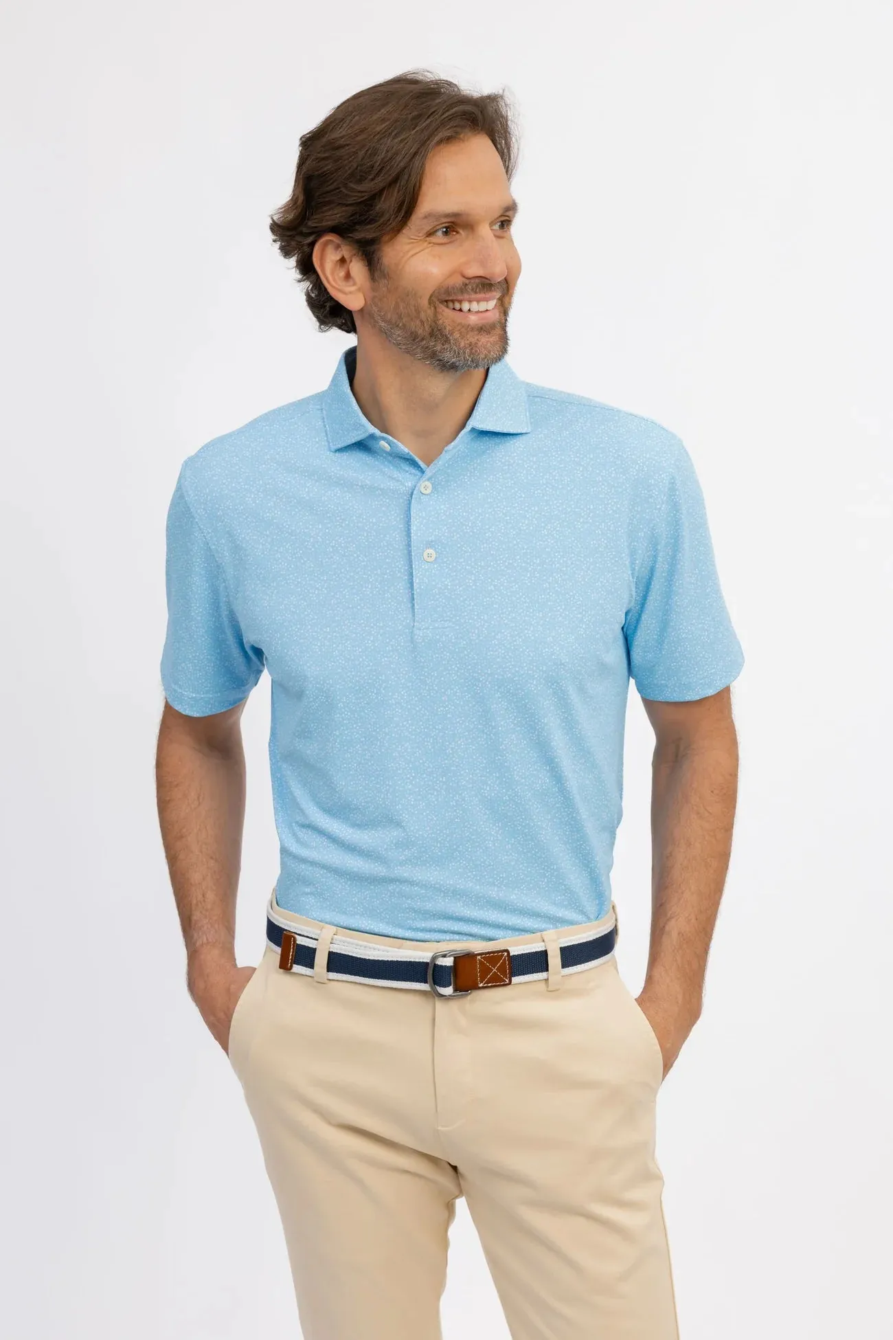 Bubbly Performance Polo - Ciel / Antique White