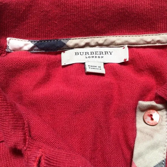 Burberry Plaid Red 100% Cotton Polo Collar Sweater Preppy Logo Horse Tan Soft Sm