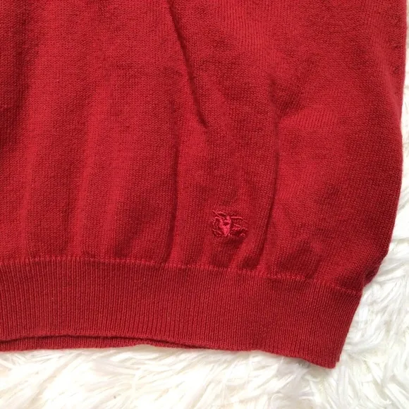 Burberry Plaid Red 100% Cotton Polo Collar Sweater Preppy Logo Horse Tan Soft Sm