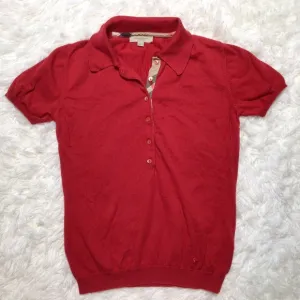Burberry Plaid Red 100% Cotton Polo Collar Sweater Preppy Logo Horse Tan Soft Sm