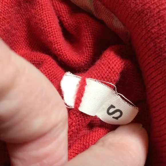 Burberry Plaid Red 100% Cotton Polo Collar Sweater Preppy Logo Horse Tan Soft Sm