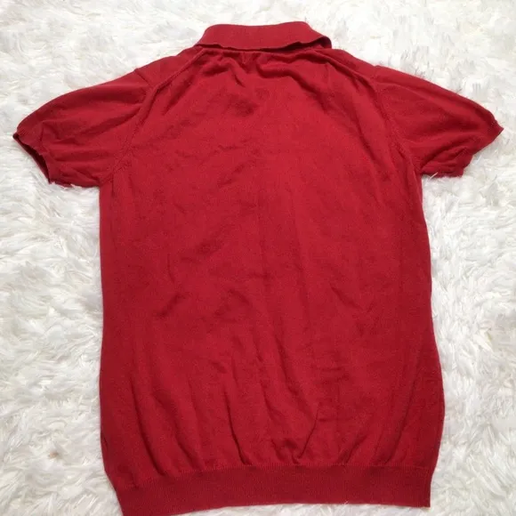 Burberry Plaid Red 100% Cotton Polo Collar Sweater Preppy Logo Horse Tan Soft Sm