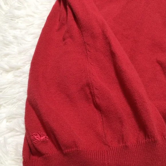 Burberry Plaid Red 100% Cotton Polo Collar Sweater Preppy Logo Horse Tan Soft Sm