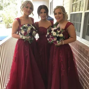 Burgundy Lace Appliques Long Bridesmaid Dress for Wedding