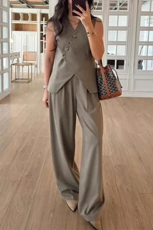 Casual Buttons V Neck Sleeveless Two Pieces