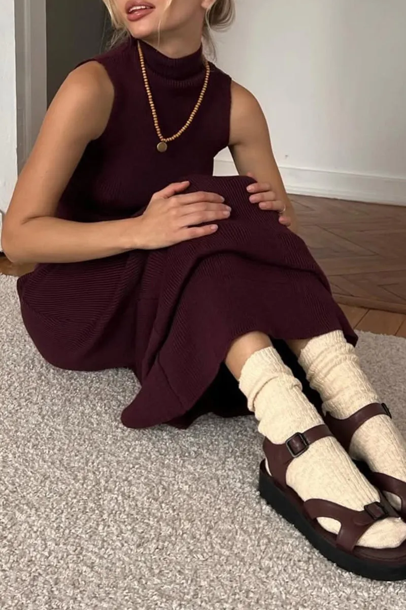 Casual Weave Turtleneck Sleeveless Two Pieces(4 Colors)