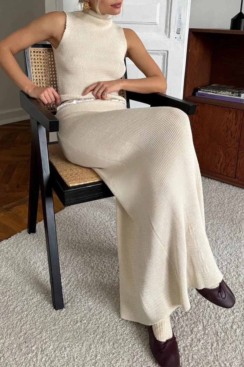 Casual Weave Turtleneck Sleeveless Two Pieces(4 Colors)