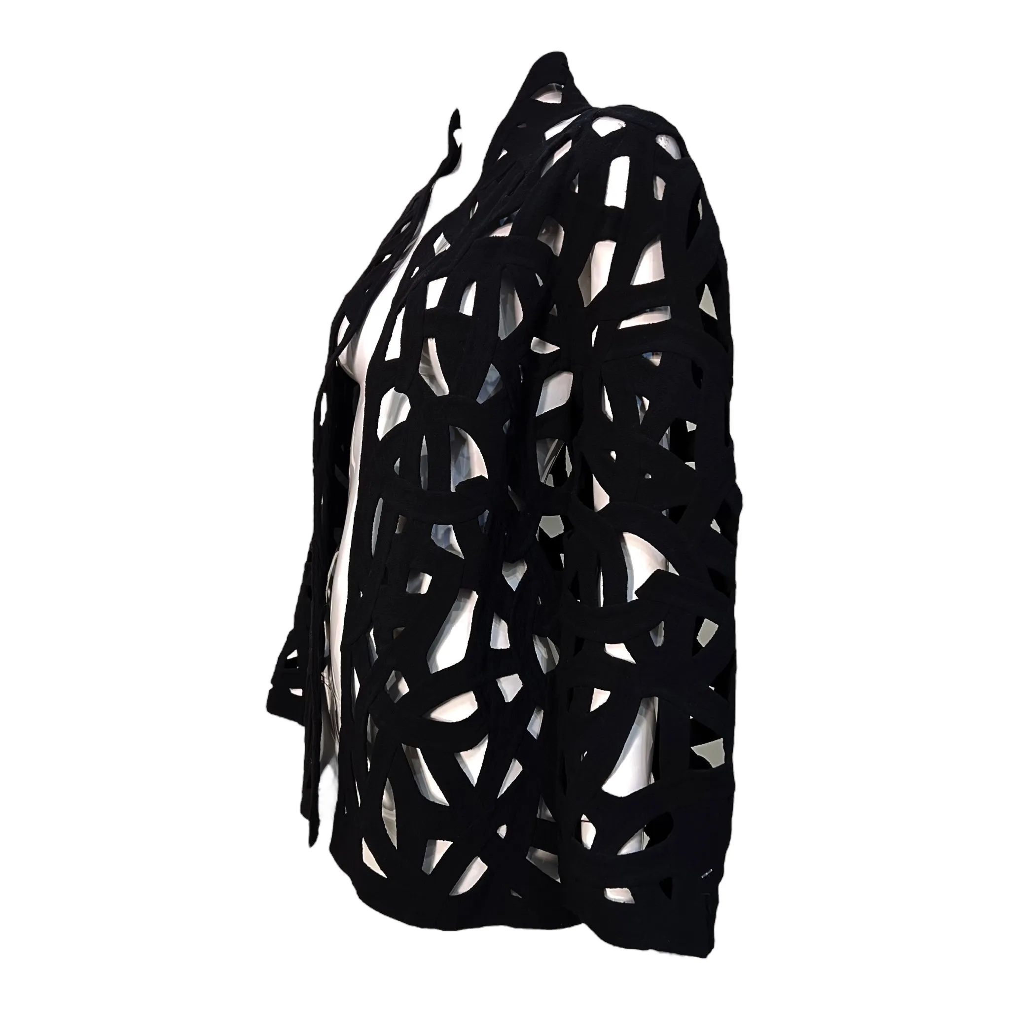 Chado Ralph Rucci Couture Black Intricately Cut-Out Open Jacket