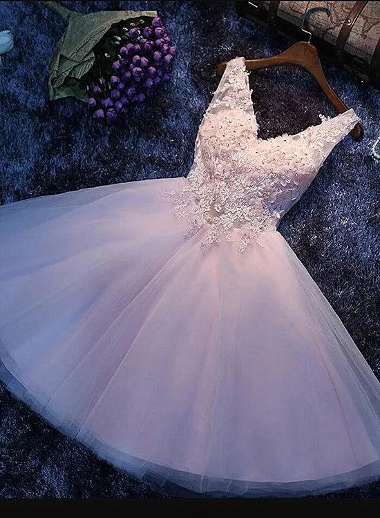 Charming Pink V-neckline Short Party Dress, Cute Graduation Party Dress