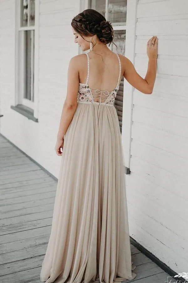 Chic Spaghetti Straps Low Back A Line Long Prom/Evening Dress TP0927