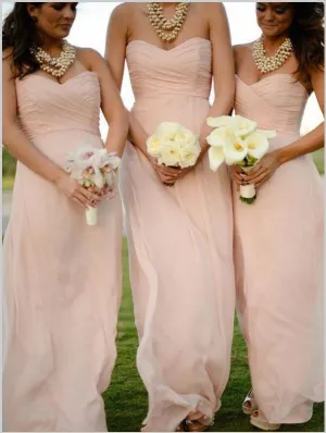Chiffon Sweetheart Strapless Bridesmaid Dresses Floor Length