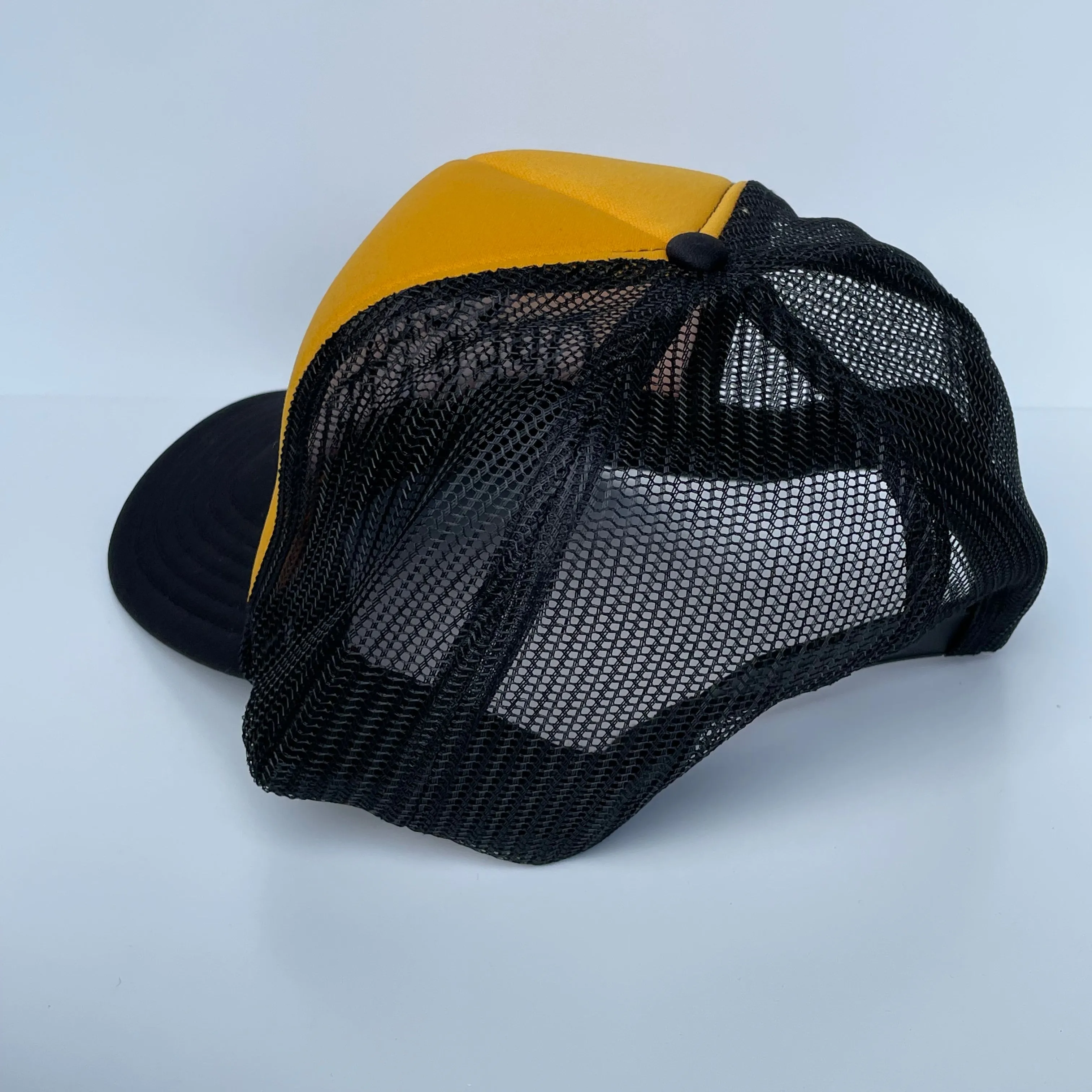 Coin Operated Black Mesh Yellow Crown Trucker Snapback Cap Hat Custom Embroidery