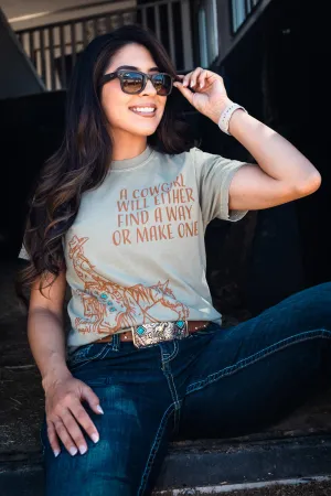 Cowgirl Way Tee: Khaki Brown / S-Xl Modern Cowgirl