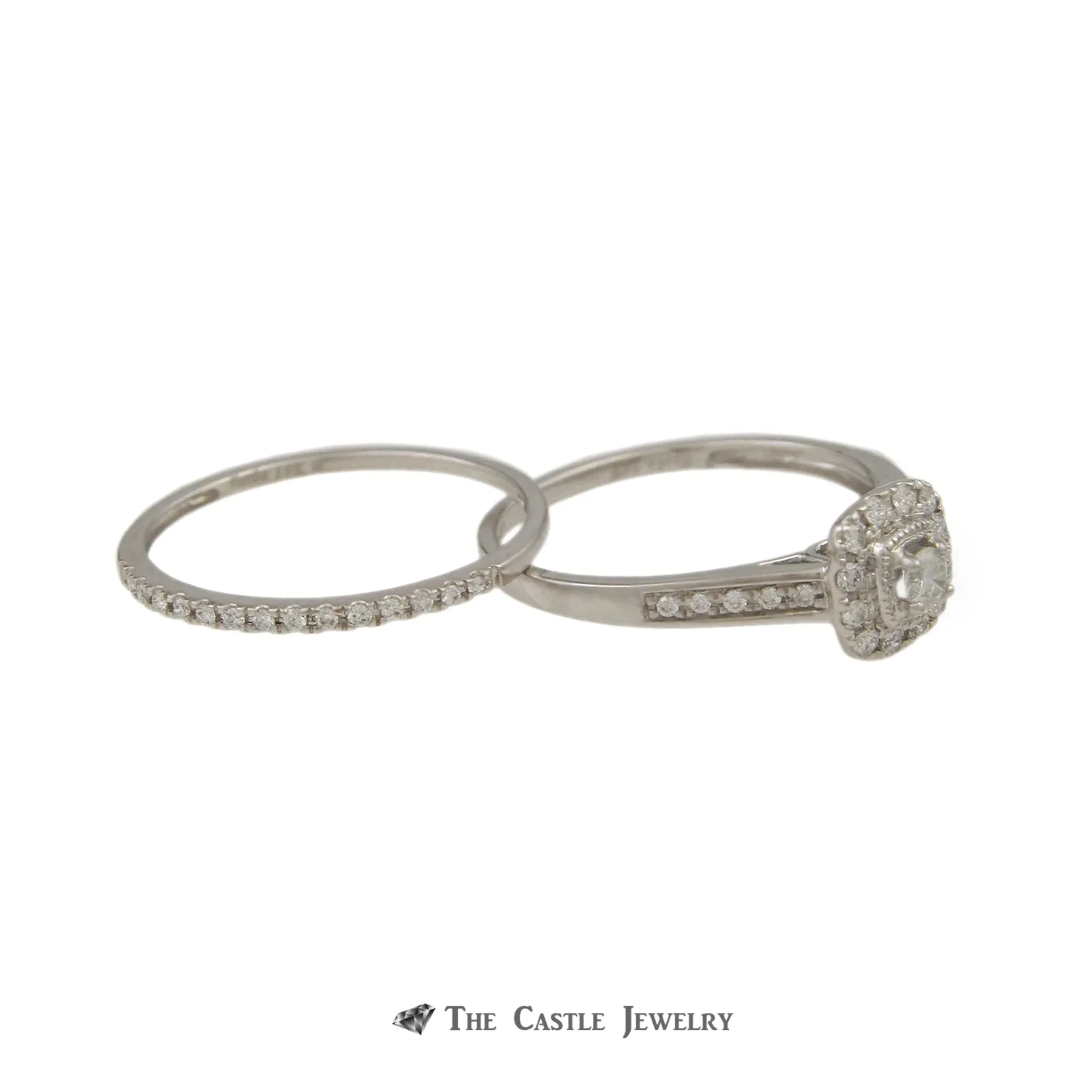 Crown Collection .33cttw Diamond Engagement Ring Set w/ Round Center and Cushion Bezel