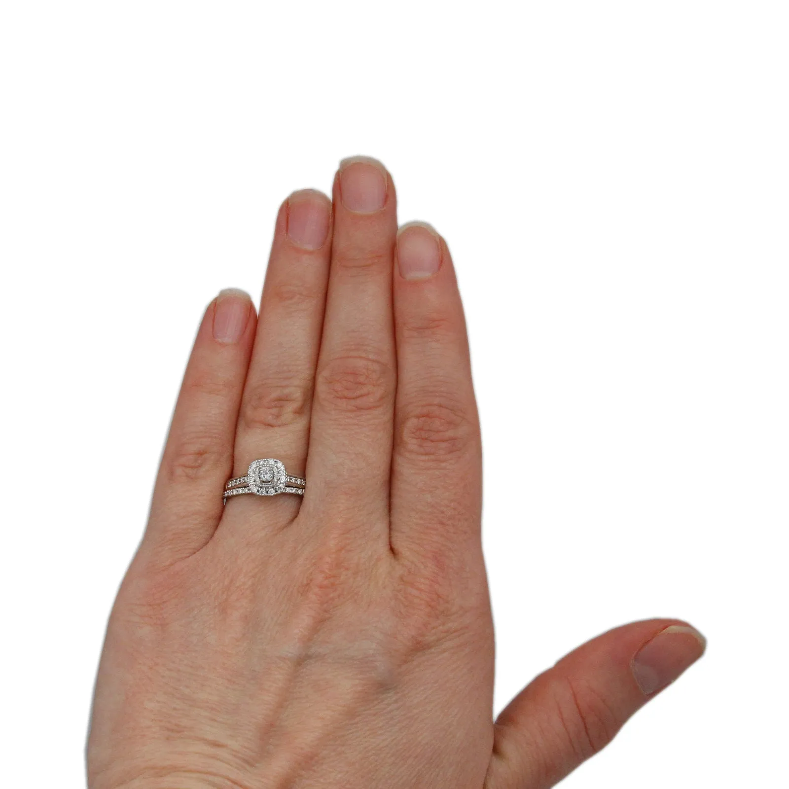 Crown Collection .33cttw Diamond Engagement Ring Set w/ Round Center and Cushion Bezel
