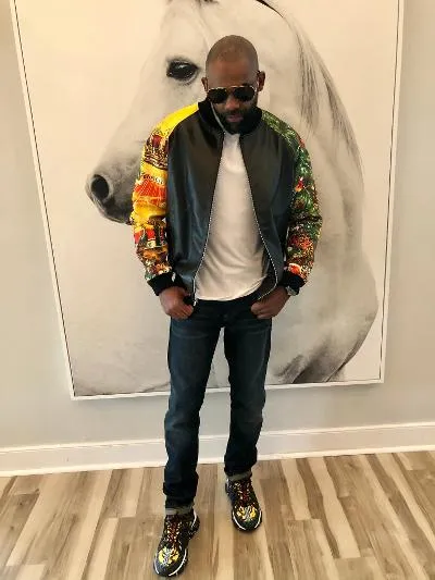 Custom Made Black Lambskin Leather Jacket with Printed Leather Sleeves