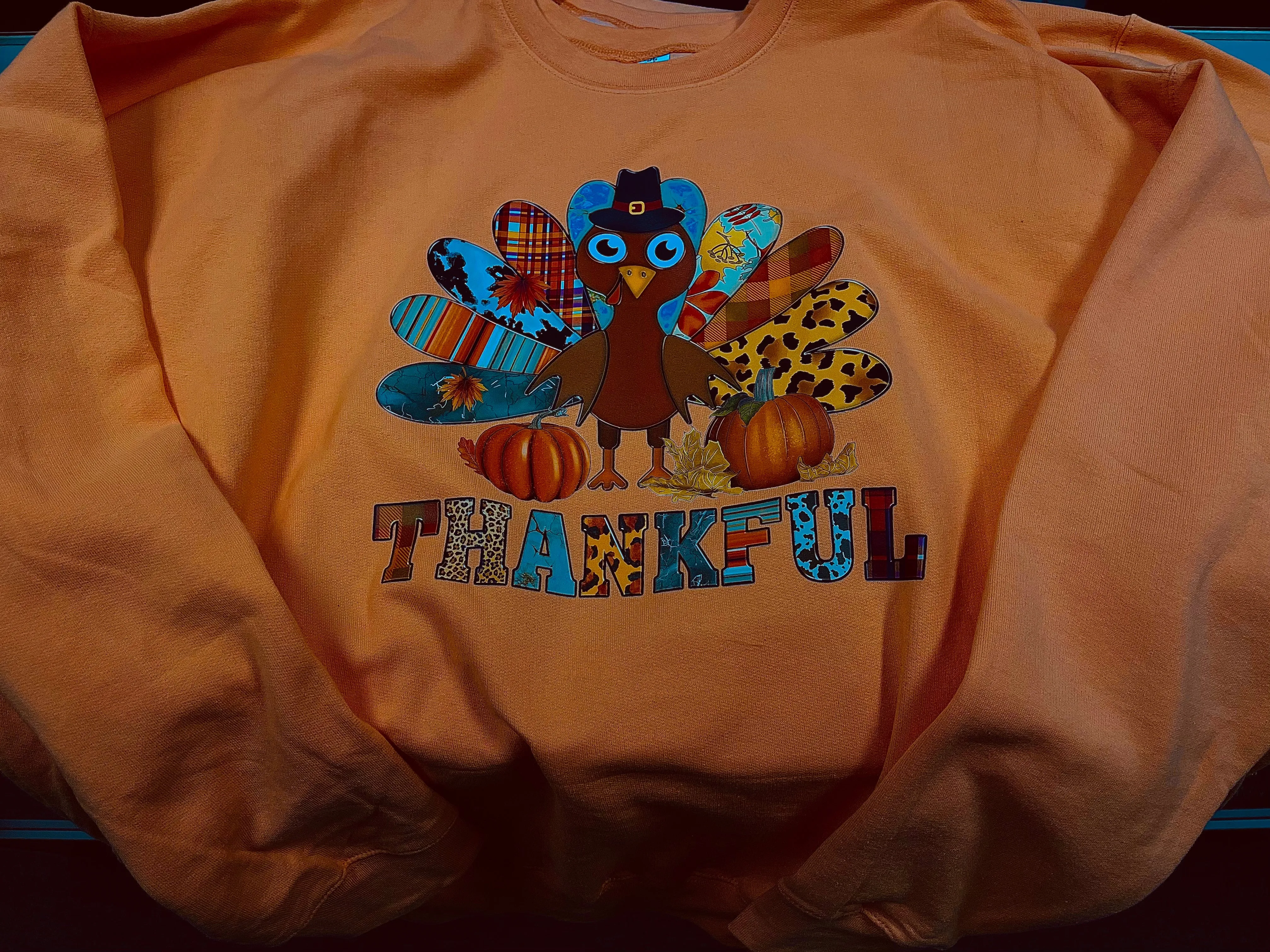 Custom Orange Thankful Turkey Sweatshirt