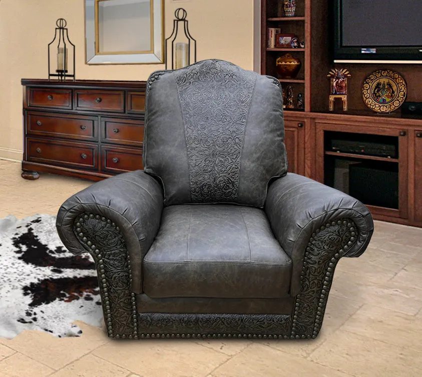 Custom Republic Rocker Swivel Recliner With Cowboy Tool Accent