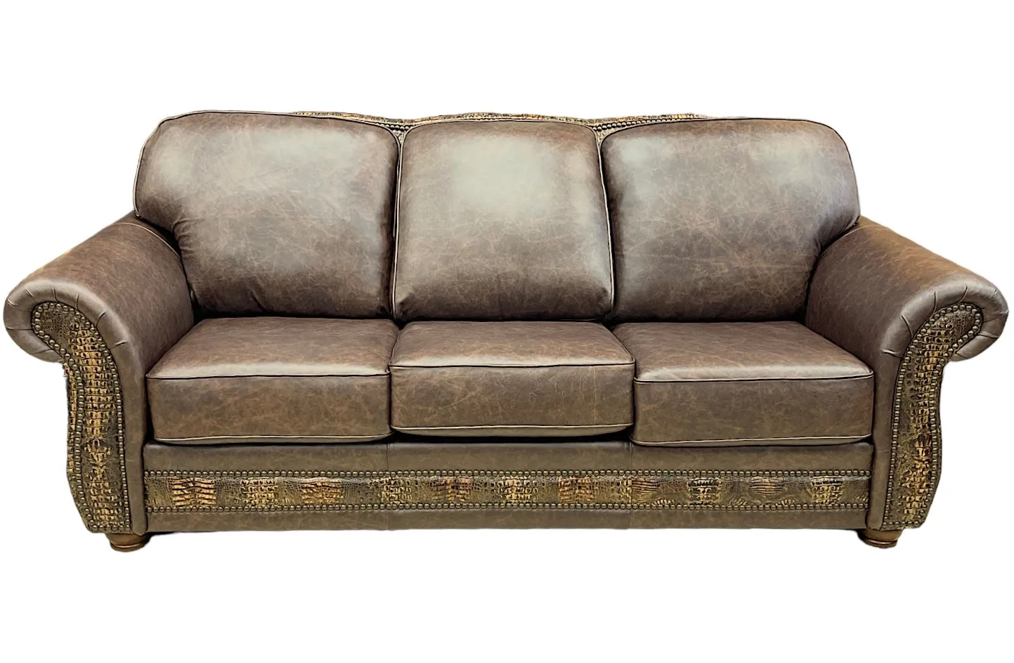 Custom Silverado Sofa in Fargo Brown and Copper Gator Leather