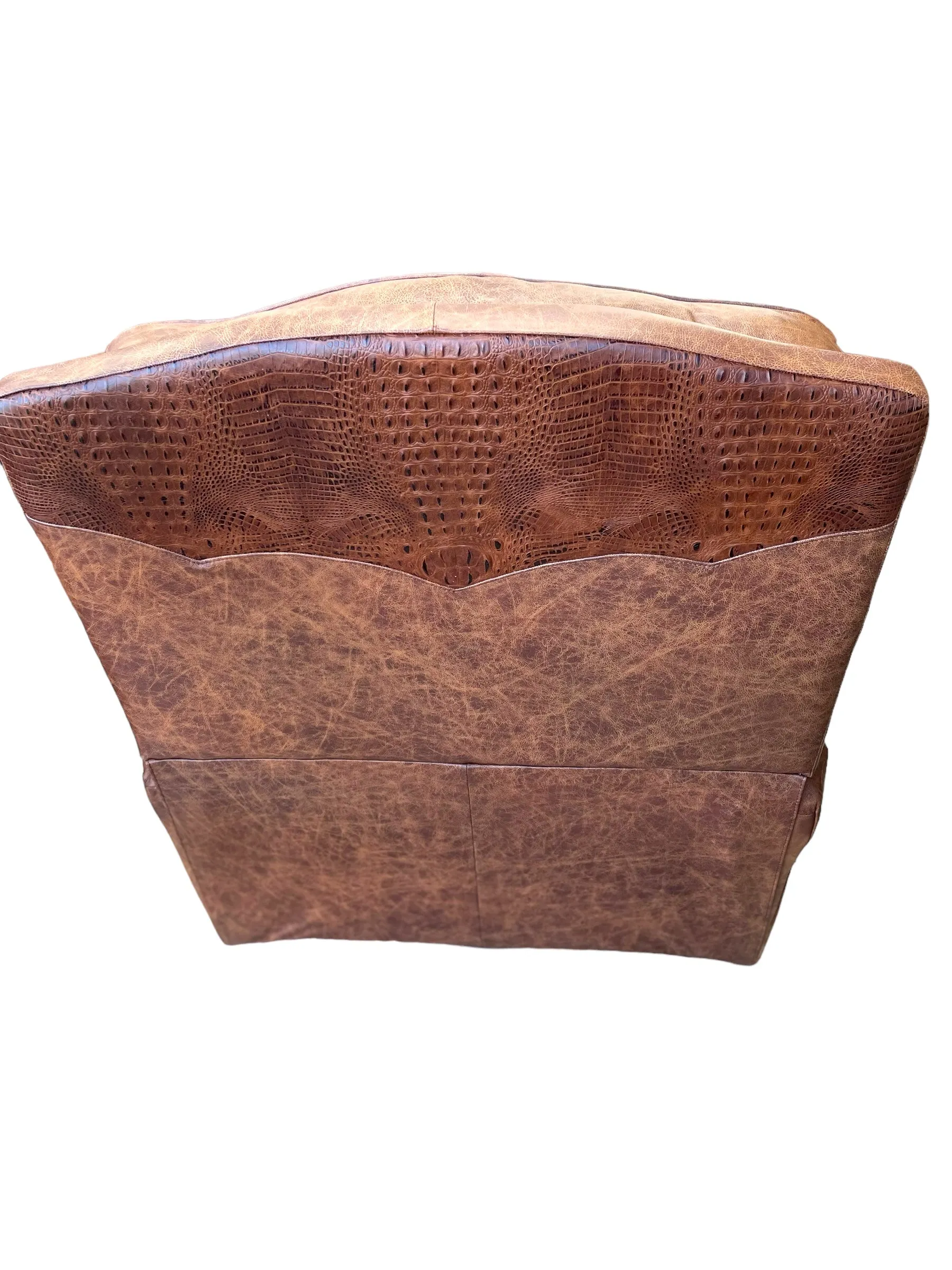 Custom Silverado Swivel, Rocker Recliner in Fargo Whiskey Leather with Hair On Hide & Croc Accents