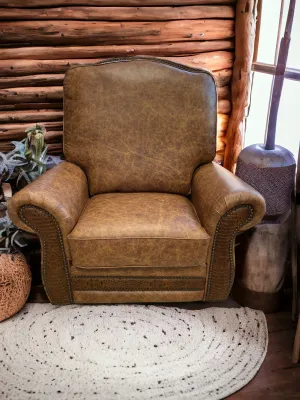 Custom Silverado Swivel, Rocker Recliner in Fargo Whiskey Leather with Hair On Hide & Croc Accents