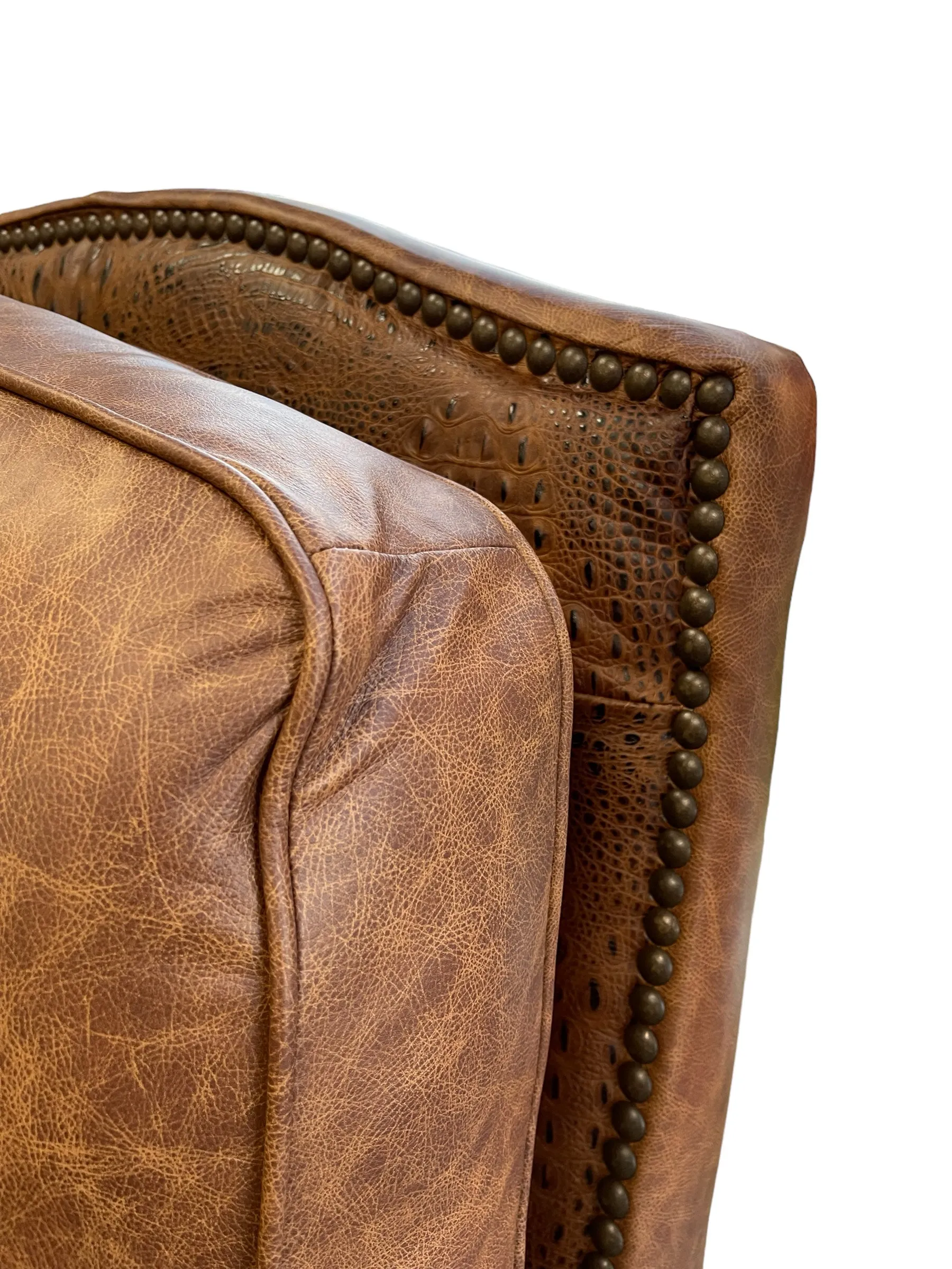 Custom Silverado Swivel, Rocker Recliner in Fargo Whiskey Leather with Hair On Hide & Croc Accents