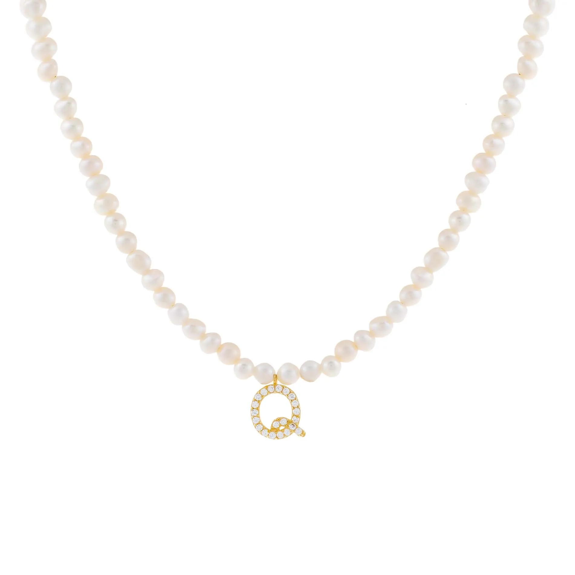 CZ Initial Pearl Necklace