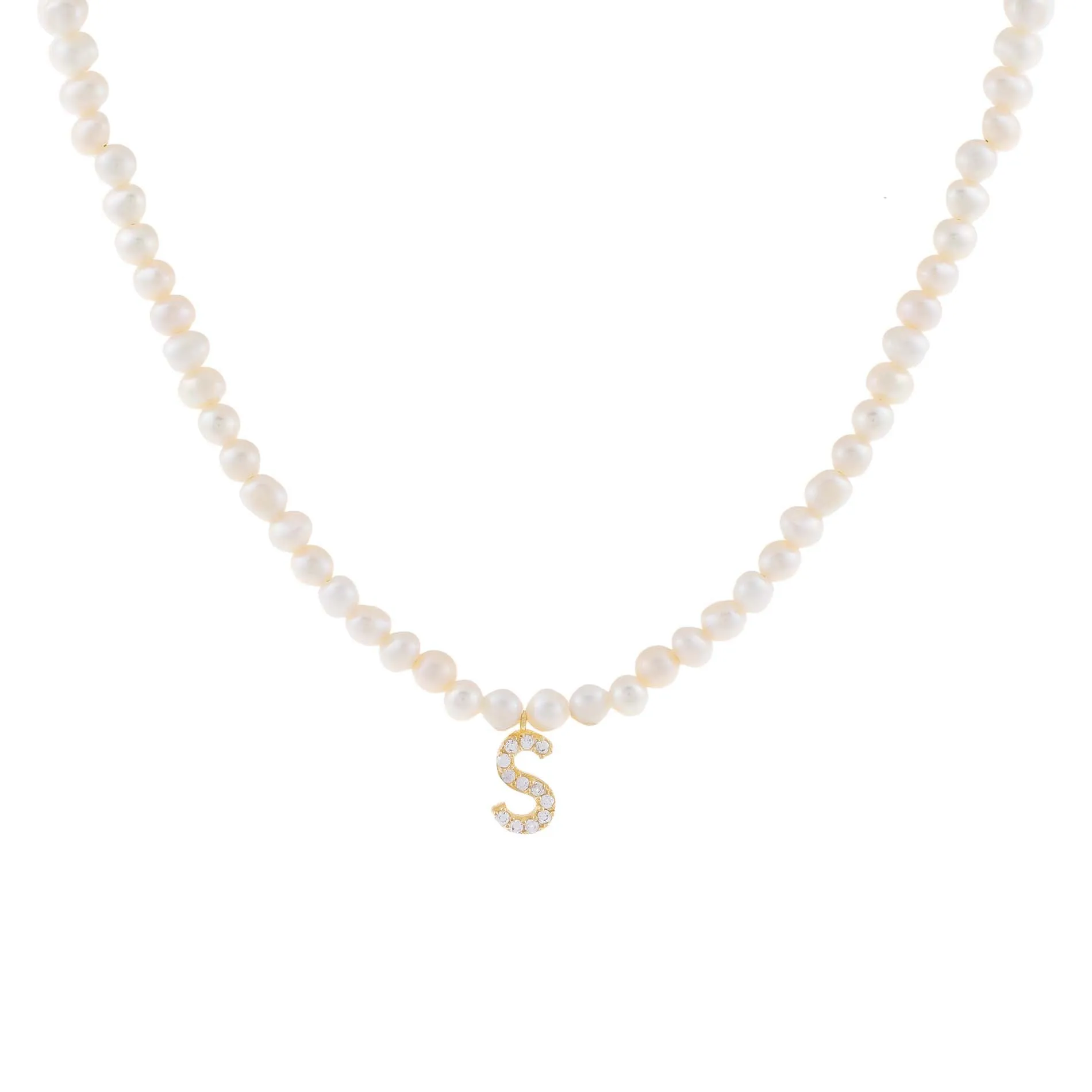 CZ Initial Pearl Necklace