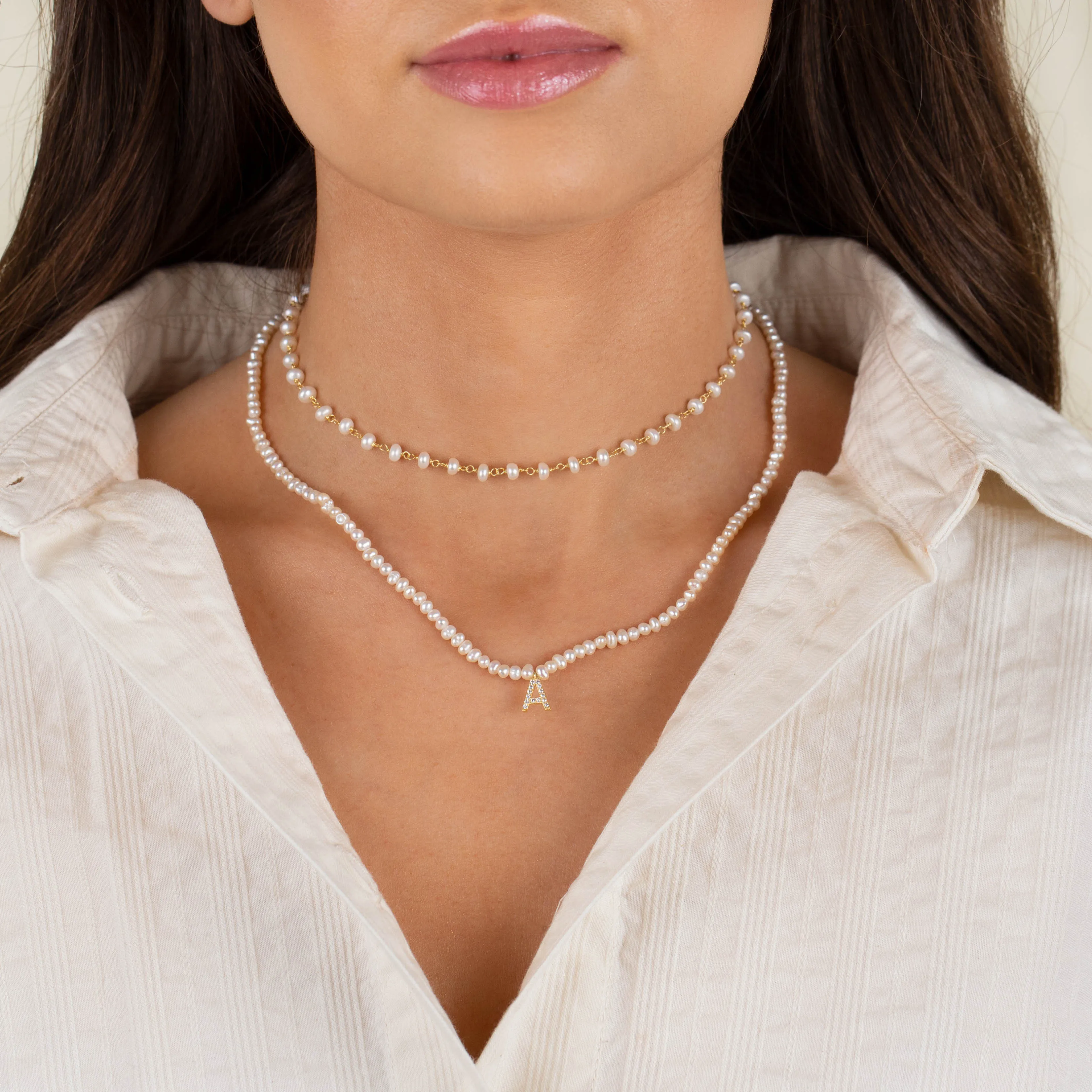 CZ Initial Pearl Necklace