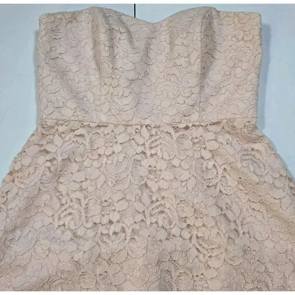 David's Bridal Pink Dress Strapless Short Lace  Womens Size 10