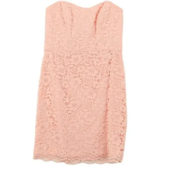 David's Bridal Pink Dress Strapless Short Lace  Womens Size 10