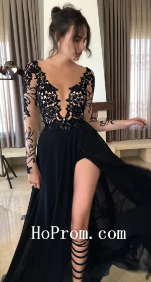 Deep V-Neck Prom Dresses,Long Sleeve Prom Dress,Evening Dress