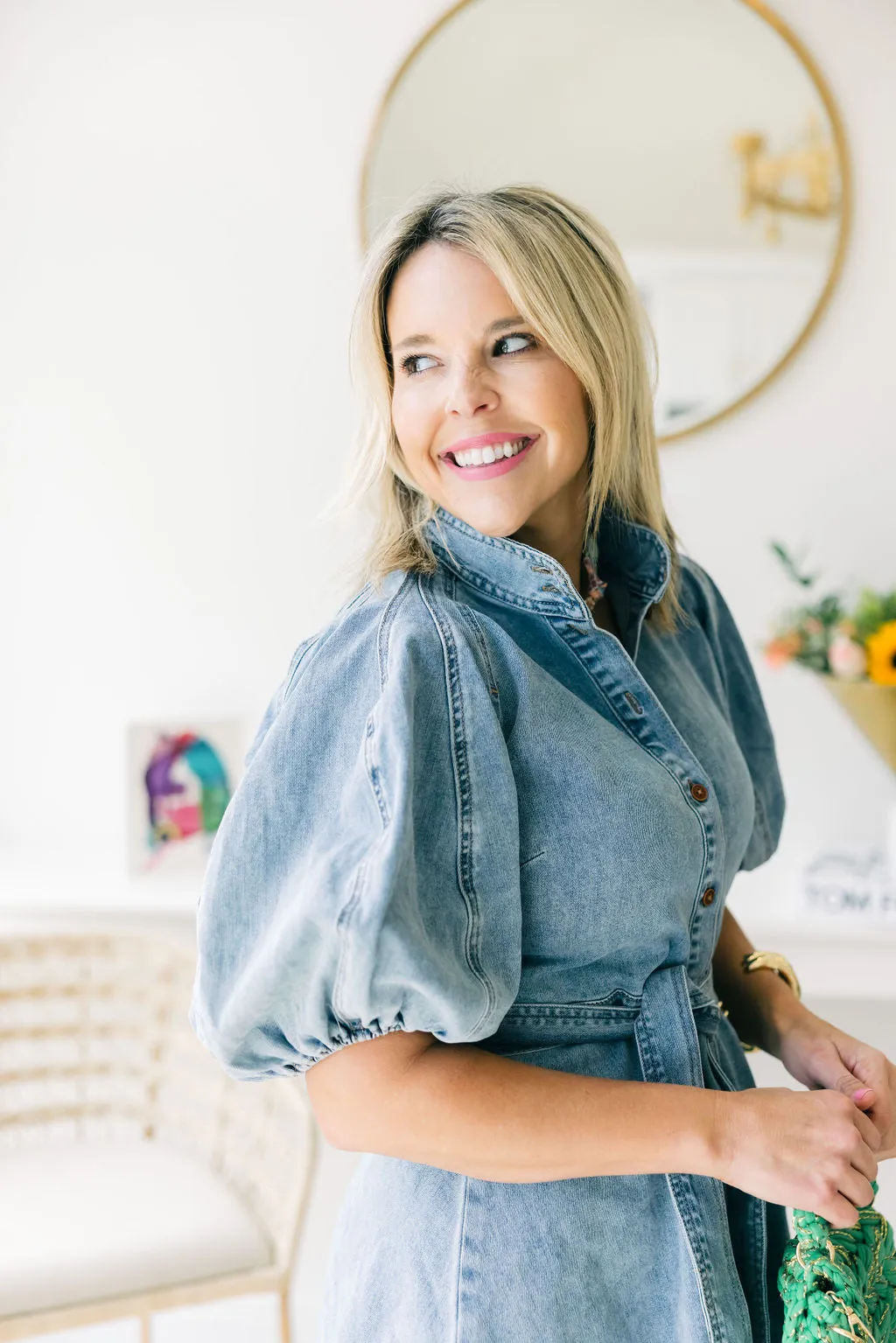 Denim Bow Flare Mini Dress