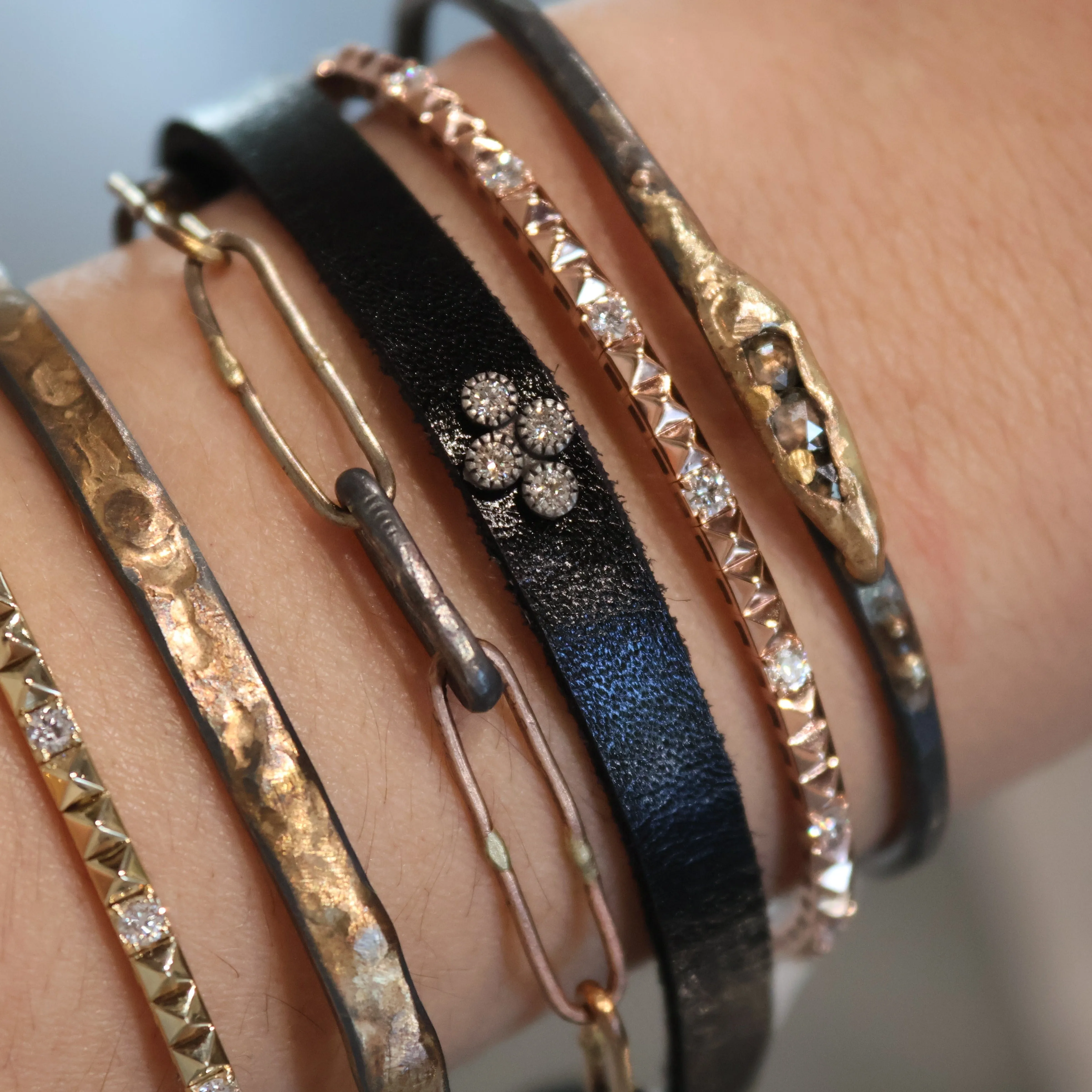 Diamond Silver Cross Black Leather Bracelet