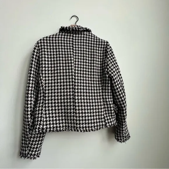 Dolan Anthropologie Houndstooth Double Breasted Tweed Button Blazer Jacket coco