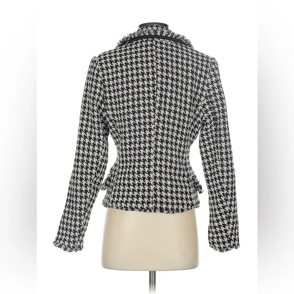 Dolan Anthropologie Houndstooth Double Breasted Tweed Button Blazer Jacket coco