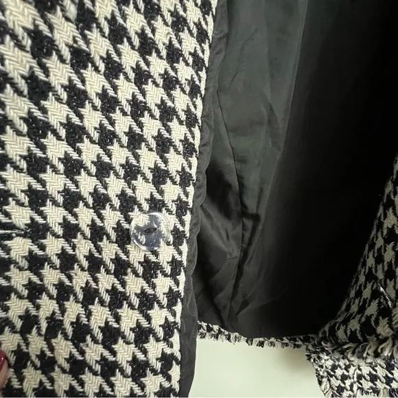 Dolan Anthropologie Houndstooth Double Breasted Tweed Button Blazer Jacket coco