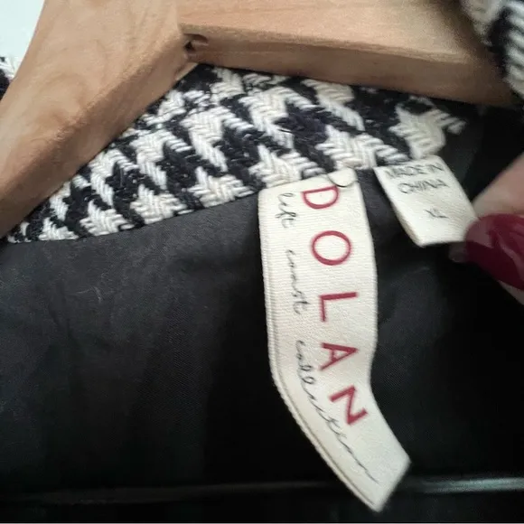 Dolan Anthropologie Houndstooth Double Breasted Tweed Button Blazer Jacket coco