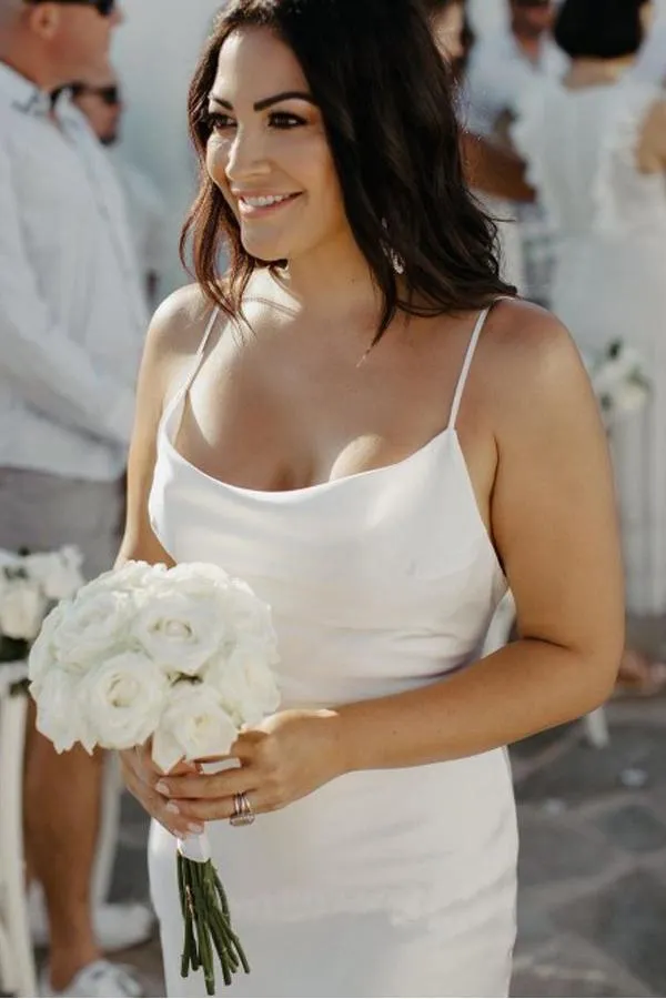 Elegant Spaghetti Straps Tight Backless Wedding Dress with Sweep Train TN226