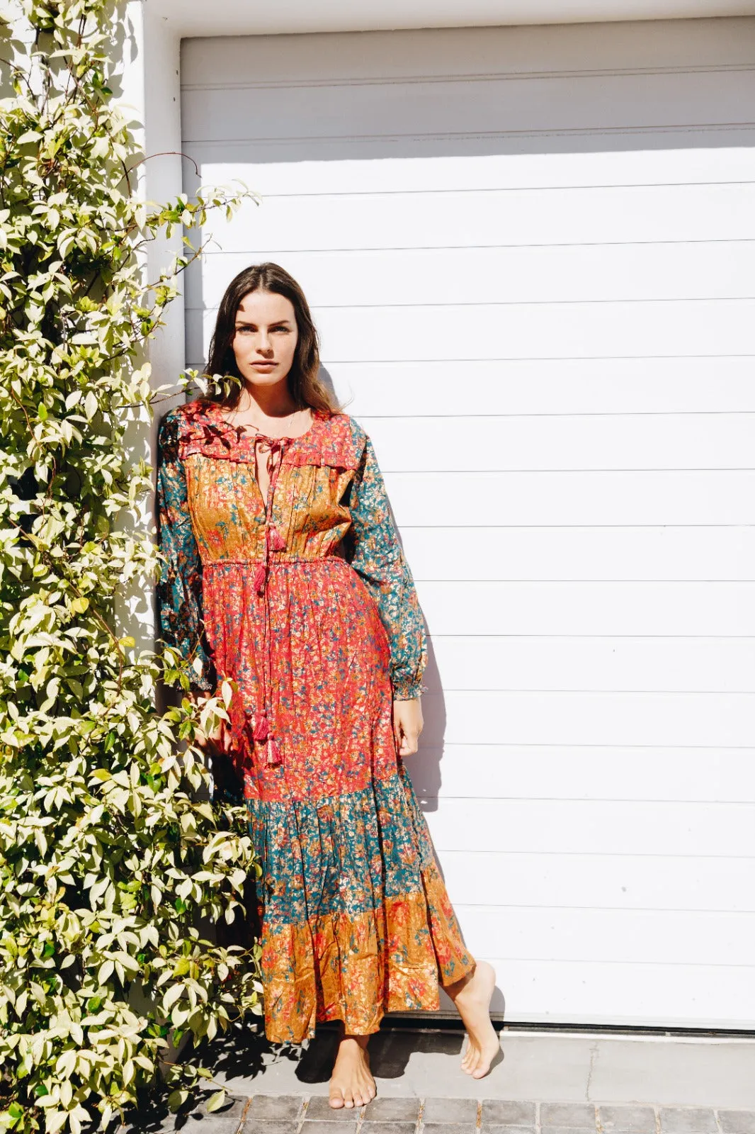 Farm Rio long print patch dress