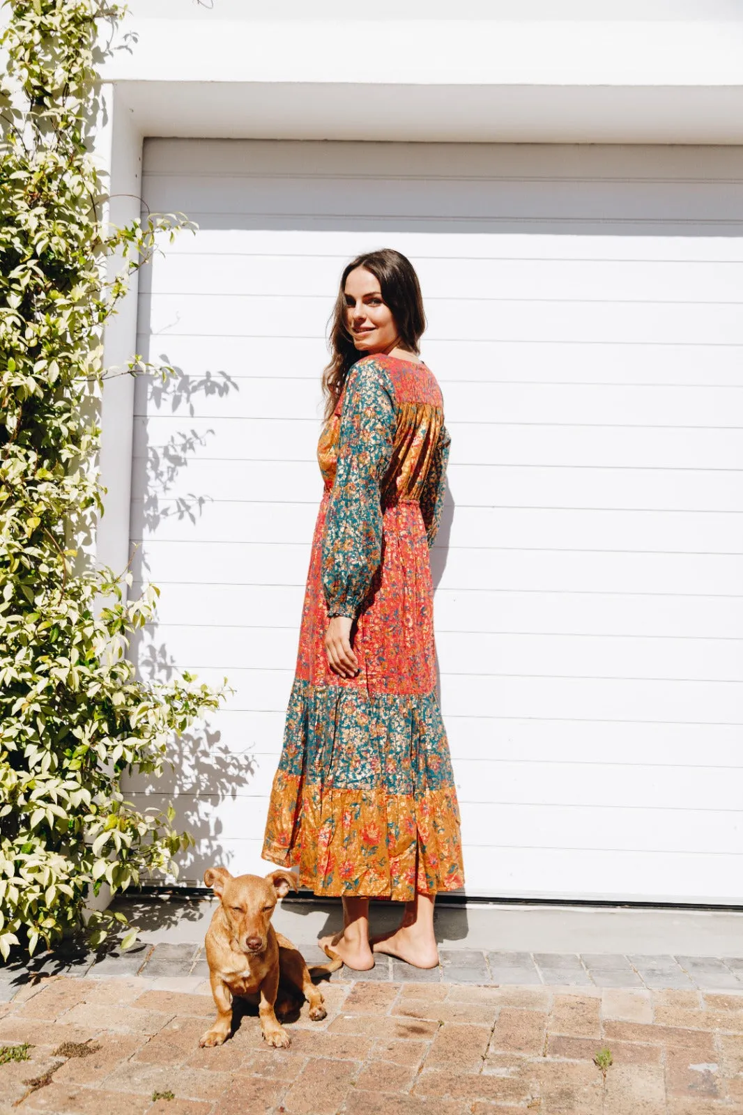 Farm Rio long print patch dress