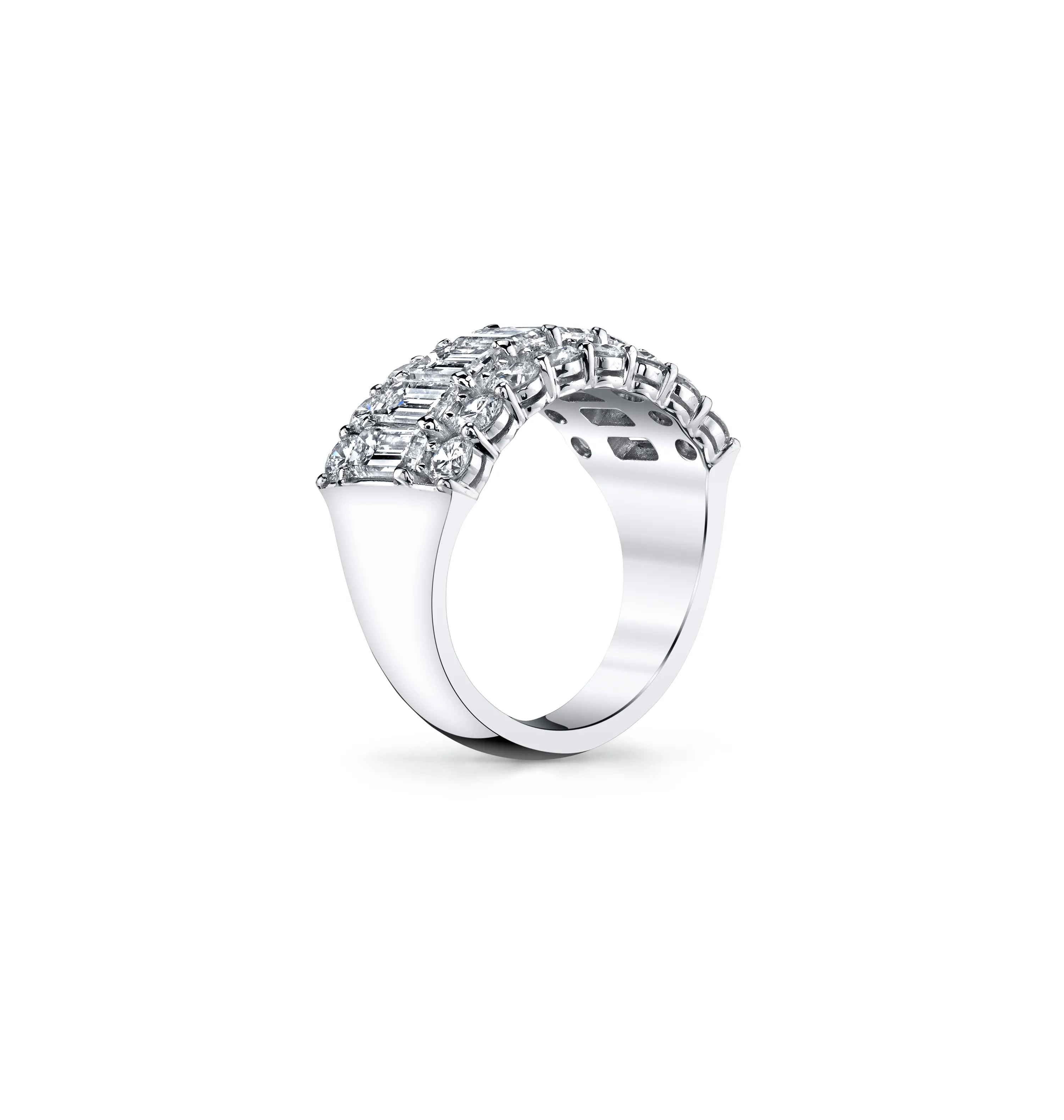 Fink's Exclusive Emerald Cut and Round Diamond 3 Row Band in Platinum