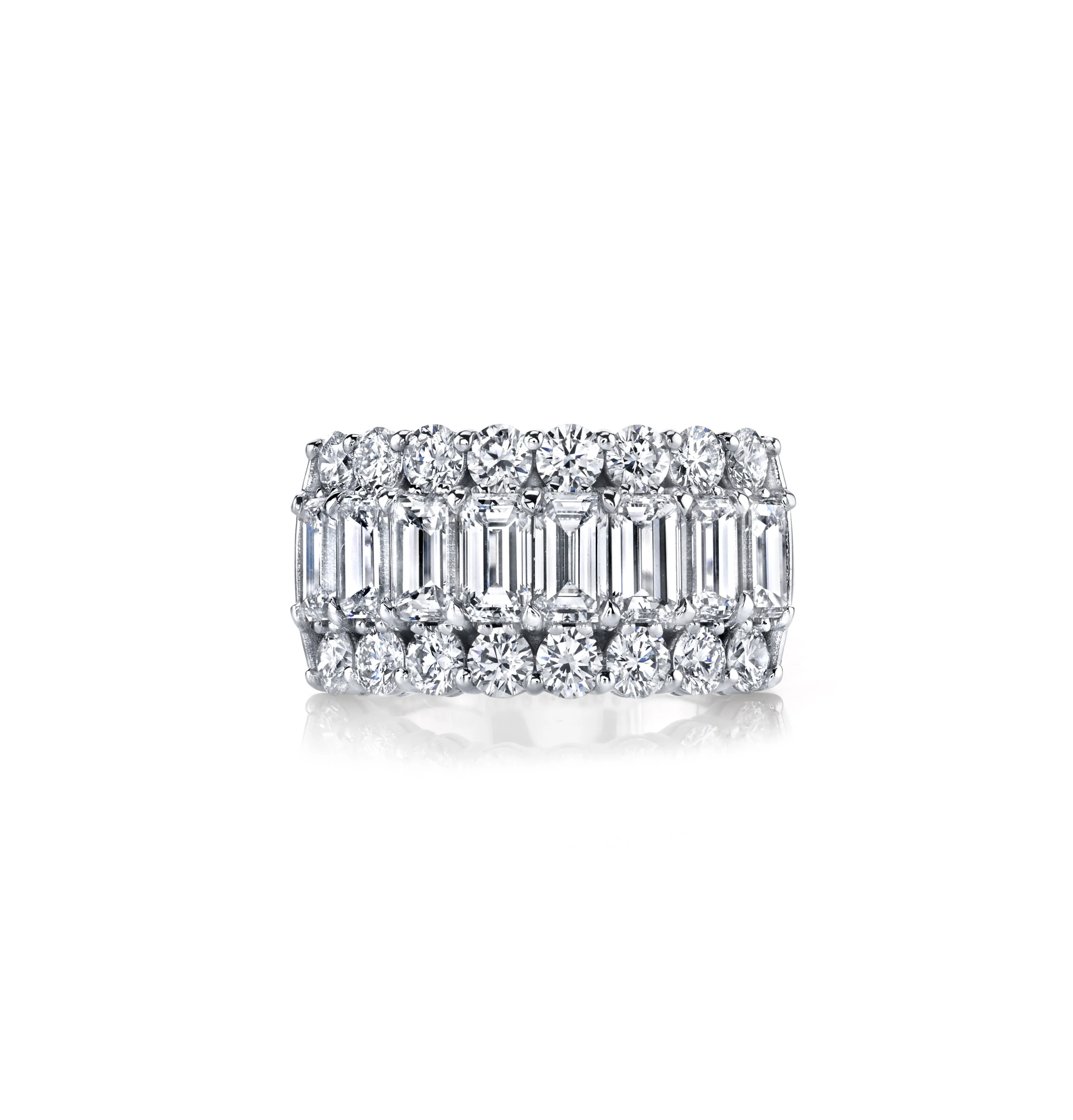 Fink's Exclusive Emerald Cut and Round Diamond 3 Row Band in Platinum
