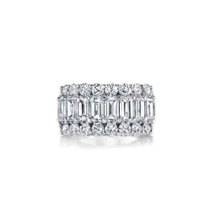 Fink's Exclusive Emerald Cut and Round Diamond 3 Row Band in Platinum
