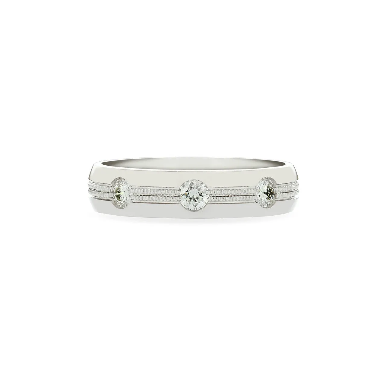 Fink's Men's 14K White Gold Round Diamond Textured Wedding Band