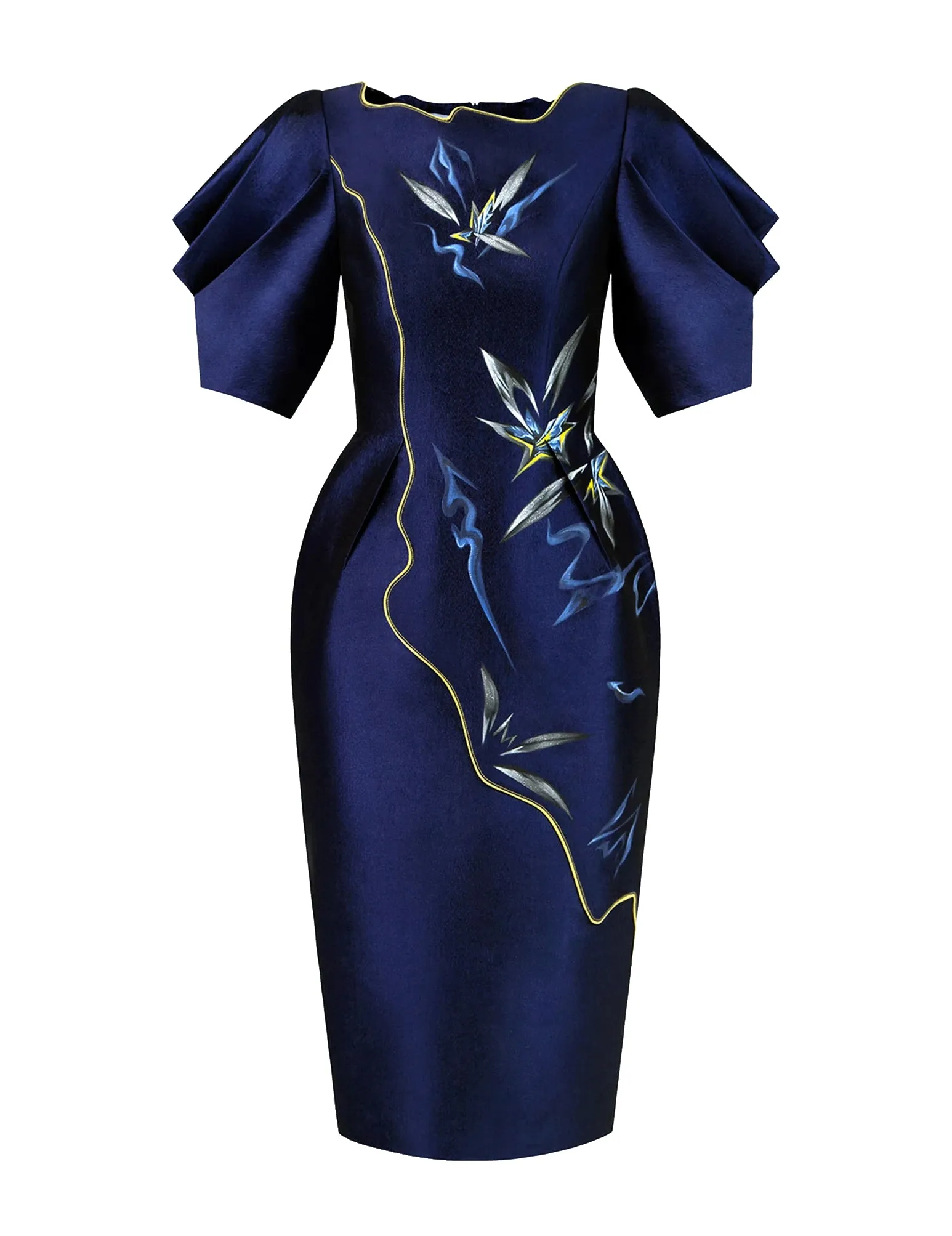 Floating Flowers-Painted Voluminous Sleeve Midi Dress