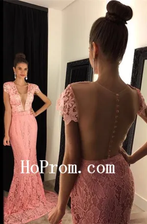 Floor Length Prom Dresses,Pink Lace Prom Dress,Evening Dress