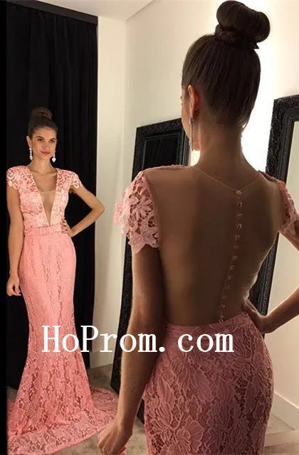 Floor Length Prom Dresses,Pink Lace Prom Dress,Evening Dress